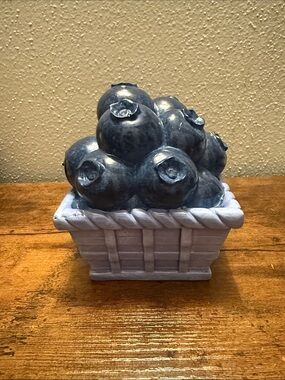 Vintage Blue-Lilac Ceramic Blueberry Basket Accent Sculpture - Unbranded